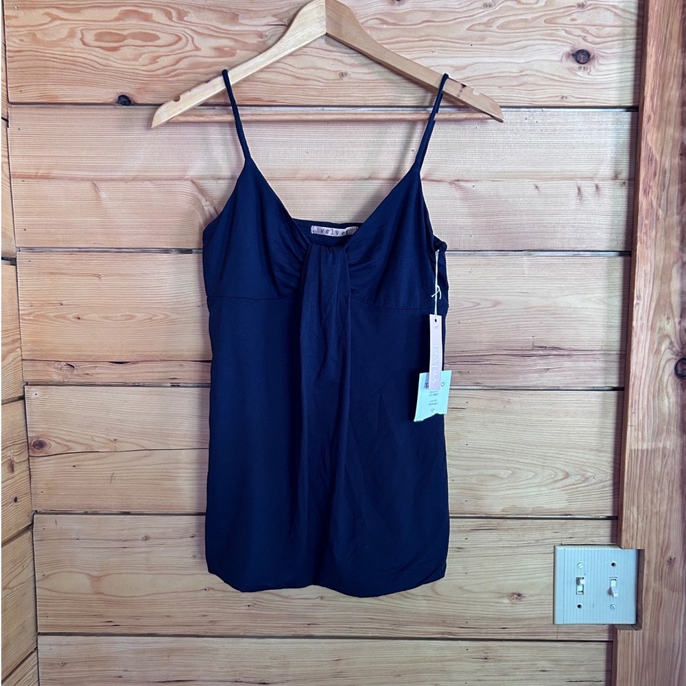 Velvet Cami Tank Top Women Small‎ Midnight Navy Blue Tie Front Empire Waist New